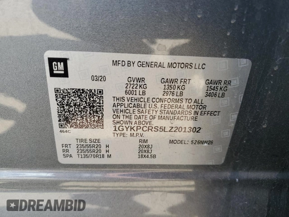 2020 Cadillac XT6 FWD Premium Luxury with VIN 1GYKPCRS5LZ201302, listed as a Copart auction lot 55103225 with 61,527 mi miles and Salvage Title. Bid and sale history available at carsss.com. Image 13.