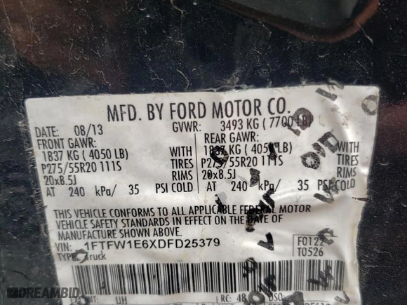 2013 Ford F-150 XLT with VIN 1FTFW1E6XDFD25379, listed as a Copart auction lot 67452814 with 243,009 mi miles and Salvage Title. Bid and sale history available at carsss.com. Image 12.