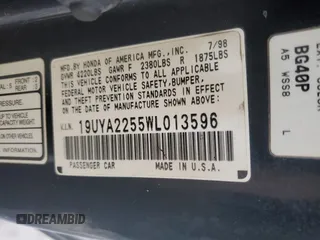 1998 Acura CL Premium z VIN 19UYA2255WL013596, wystawiony jako Copart lot #42686575 z przebiegiem Nie podano mil oraz Czysty tytuł • Clean title. Historia ofert i sprzedaży dostępna na DreamBid. Obrazek 12.