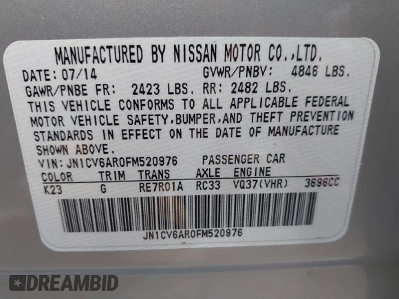 2015 Infiniti Q40 with VIN JN1CV6AR0FM520976, listed as a IAAI auction lot 42057816 with Not Provided miles and . Bid and sale history available at DreamBid. Image 9.