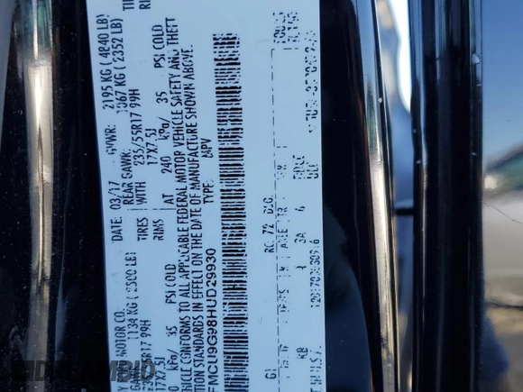 2017 Ford Escape SE with VIN 1FMCU9G98HUD29930, listed as a Copart auction lot 48168735 with 143,891 mi miles and Salvage Title. Bid and sale history available at carsss.com. Image 13.