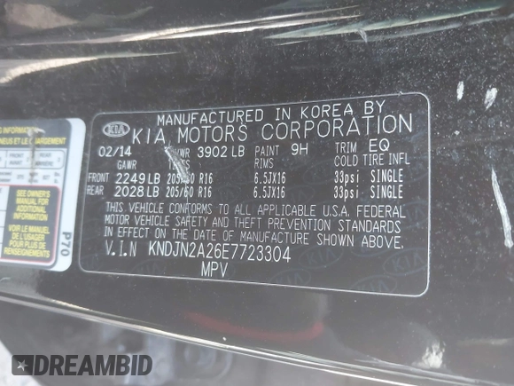 2014 Kia Soul with VIN KNDJN2A26E7723304, listed as a IAAI auction lot 41742670 with 96,958 mi miles. Bid and sale history available at carsss.com. Image 9.