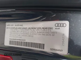2017 Audi A4 Premium with VIN WAUGNAF44HN022241, listed as a IAAI auction lot 41912175 with 71,777 mi miles. Bid and sale history available at carsss.com. Image 9.