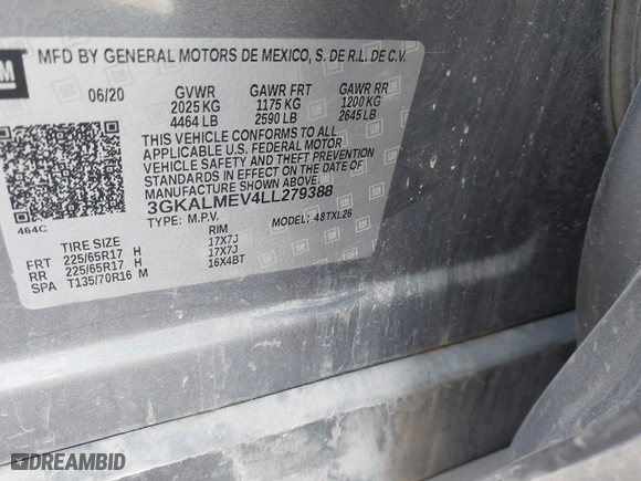 2020 GMC Terrain SLE with VIN 3GKALMEV4LL279388, listed as a IAAI auction lot 40593224 with 66,147 mi miles. Bid and sale history available at carsss.com. Image 9.