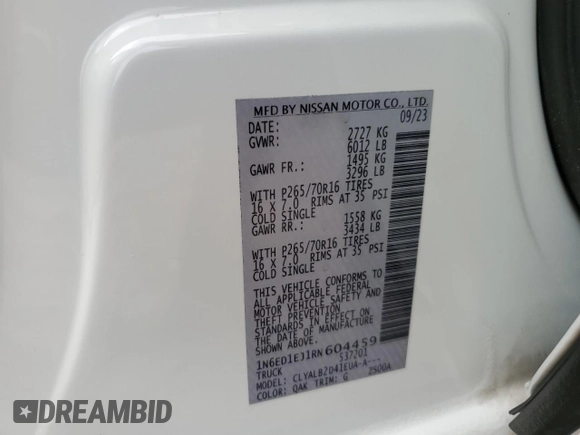 2024 Nissan Frontier SV z VIN 1N6ED1EJ1RN604459, wystawiony jako Copart lot #53824575 z przebiegiem 19 052 mil mil oraz Szkoda całkowita • Salvage title. Historia ofert i sprzedaży dostępna na DreamBid. Obrazek 12.