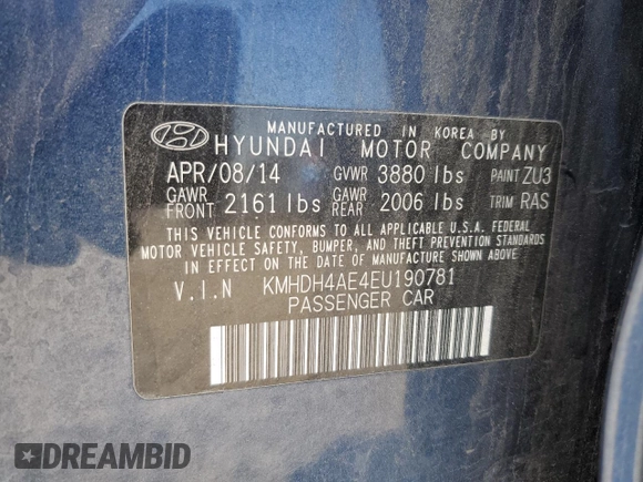 2014 Hyundai Elantra SE z VIN KMHDH4AE4EU190781, wystawiony jako Copart lot #57741175 z przebiegiem 147 410 mil mil oraz Szkoda całkowita • Salvage title. Historia ofert i sprzedaży dostępna na DreamBid. Obrazek 12.
