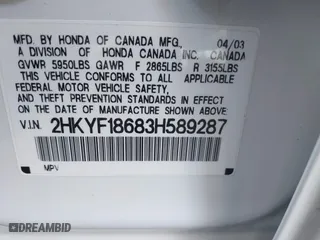 2003 Honda Pilot EX with VIN 2HKYF18683H589287, listed as a IAAI auction lot 41487770 with 177,907 mi miles. Bid and sale history available at carsss.com. Image 9.