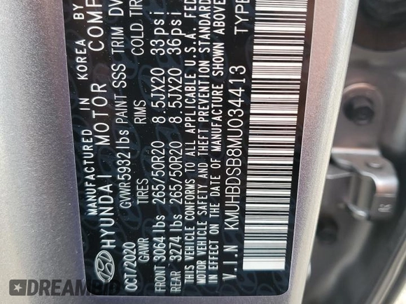 2021 Genesis GV80 with VIN KMUHBDSB8MU034413, listed as a Copart auction lot 59937315 with Not provided miles and Salvage title. Bid and sale history available at DreamBid. Image 13.