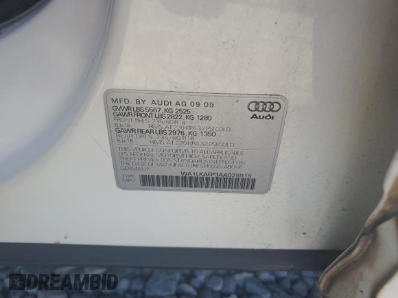2010 Audi Q5 Premium Plus with VIN WA1LKAFP3AA029919, listed as a Copart auction lot 65747725 with 145,269 mi miles and Clean title. Bid and sale history available at DreamBid. Image 13.