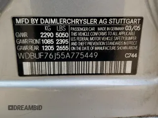 2005 Mercedes-Benz E-Class 5.5L AMG with VIN WDBUF76J55A775449, listed as a Copart auction lot 48429765 with 0 mi miles and Salvage Title. Bid and sale history available at carsss.com. Image 14.