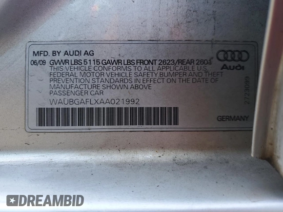 2010 Audi S4 Premium Plus with VIN WAUBGAFLXAA021992, listed as a Copart auction lot 79880784 with 82,283 mi miles and Salvage Title. Bid and sale history available at carsss.com. Image 12.