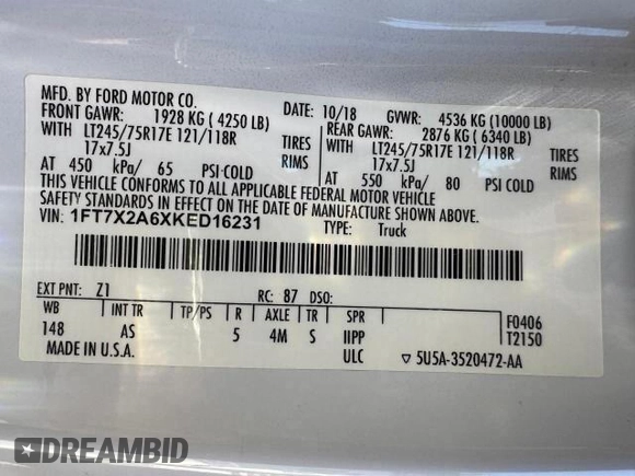 2019 Ford F-250 XL with VIN 1FT7X2A6XKED16231, listed as a Copart auction lot 65517465 with 107,278 mi miles and Non repairable. Bid and sale history available at DreamBid. Image 15.