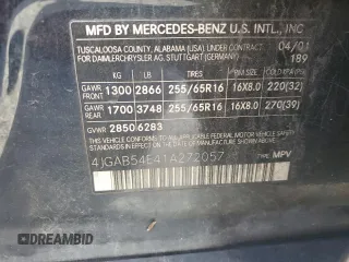 2001 Mercedes-Benz M 320/430/500 with VIN 4JGAB54E41A272057, listed as a Copart auction lot 58197965 with 150,829 mi miles and Salvage title. Bid and sale history available at DreamBid. Image 13.
