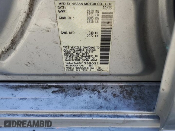 2015 Nissan Altima S with VIN 1N4AL3AP0FC599052, listed as a Copart auction lot 49732265 with 97,546 mi miles and Salvage Title. Bid and sale history available at DreamBid. Image 12.