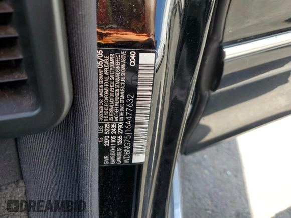 2006 Mercedes-Benz S 500 z VIN WDBNG75J16A477632, wystawiony jako Copart lot #51081275 z przebiegiem Nie podano mil oraz Szkoda całkowita • Salvage title. Historia ofert i sprzedaży dostępna na DreamBid. Obrazek 12.