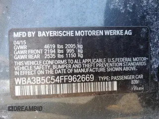 2015 BMW 3 Series 328i xDrive with VIN WBA3B5C54FF962669, listed as a Copart auction lot 48249405 with 0 mi miles and Salvage Title. Bid and sale history available at carsss.com. Image 12.