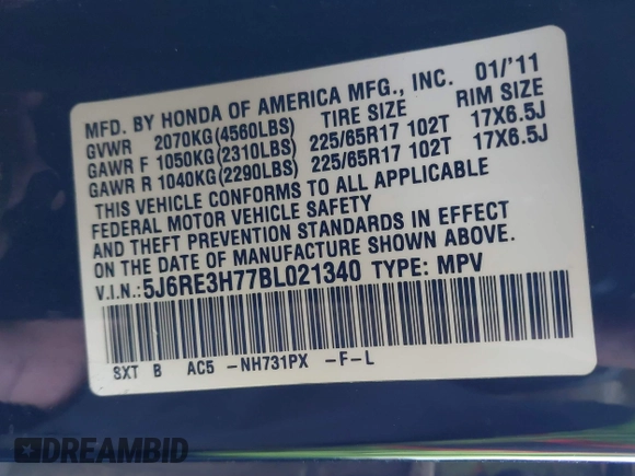 2011 Honda CR-V EX-L with VIN 5J6RE3H77BL021340, listed as a IAAI auction lot 41208898 with 153,096 mi miles. Bid and sale history available at carsss.com. Image 9.