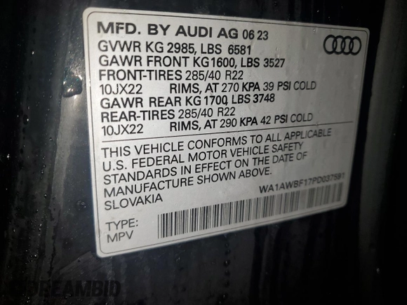 2023 Audi SQ8 Premium Plus z VIN WA1AWBF17PD037591, wystawiony jako Copart lot #88978985 z przebiegiem 28 424 mil mil oraz Szkoda całkowita • Salvage title. Historia ofert i sprzedaży dostępna na DreamBid. Obrazek 15.