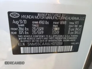 2020 Hyundai Santa Fe Limited with VIN 5NMS5CAA6LH273208, listed as a Copart auction lot 87245304 with 57,534 mi miles and Salvage Title. Bid and sale history available at carsss.com. Image 13.