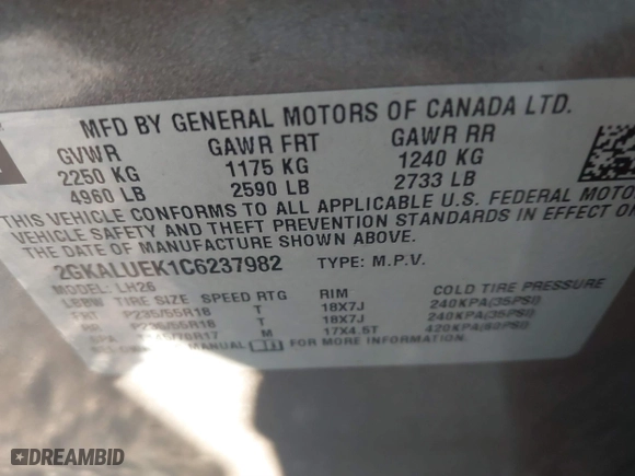 2012 GMC Terrain SLT-1 with VIN 2GKALUEK1C6237982, listed as a IAAI auction lot 41872736 with 148,641 mi miles. Bid and sale history available at carsss.com. Image 9.