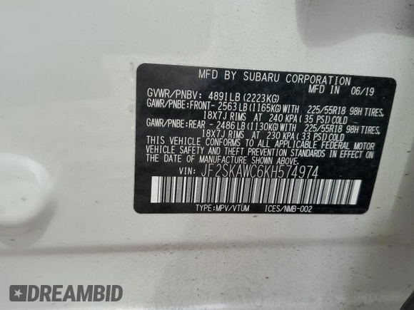 2019 Subaru Forester Touring with VIN JF2SKAWC6KH574974, listed as a Copart auction lot 51965885 with 82,157 mi miles and Salvage Title. Bid and sale history available at carsss.com. Image 13.