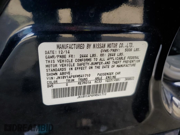 2015 Infiniti Q70 z VIN JN1BY1AP6FM541710, wystawiony jako Copart lot #47126225 z przebiegiem 57 304 mil mil oraz Szkoda całkowita • Salvage title. Historia ofert i sprzedaży dostępna na DreamBid. Obrazek 14.