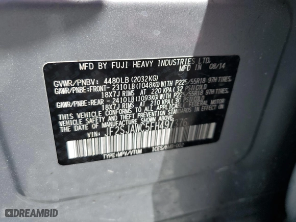 2015 Subaru Forester 2.5i Touring with VIN JF2SJAWC5FH497376, listed as a Copart auction lot 48624035 with 74,070 mi miles and Salvage Title. Bid and sale history available at carsss.com. Image 15.