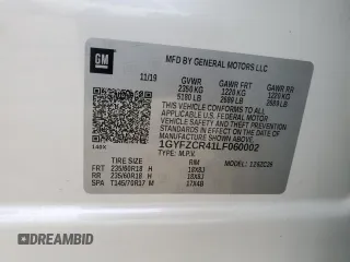 2020 Cadillac XT4 FWD Premium Luxury with VIN 1GYFZCR41LF060002, listed as a Copart auction lot 55750225 with 38,215 mi miles and Salvage title. Bid and sale history available at DreamBid. Image 13.