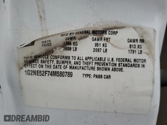 2004 Pontiac Grand Am SE with VIN 1G2NE52F74M580789, listed as a Copart auction lot 41447845 with 0 mi miles and Salvage Title. Bid and sale history available at carsss.com. Image 12.