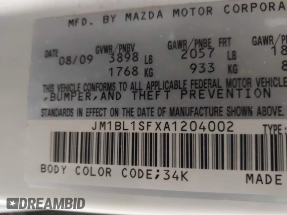 2010 Mazda 3 i SV with VIN JM1BL1SFXA1204002, listed as a IAAI auction lot 41153928 with 155,075 mi miles and . Bid and sale history available at DreamBid. Image 9.