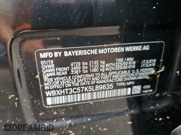 2019 BMW X1 xDrive28i with VIN WBXHT3C57K5L89635, listed as a Copart auction lot 49495633 with Not Provided miles. Bid and sale history available at carsss.com. Image 14.