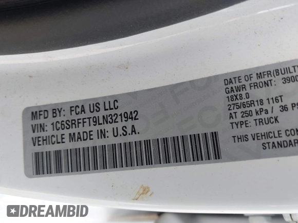 2020 Ram 1500 Big Horn с VIN 1C6SRFFT9LN321942, выставлен на аукционе IAAI как лот 42290626 с пробегом Не указан миль и . История ставок и продаж доступна на DreamBid. Изображение 9.