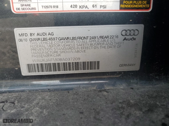 2011 Audi A3 2.0 TDI Premium Plus with VIN WAUKJAFM0BA037209, listed as a Copart auction lot 80162204 with 96,964 mi miles and Salvage Title. Bid and sale history available at carsss.com. Image 14.