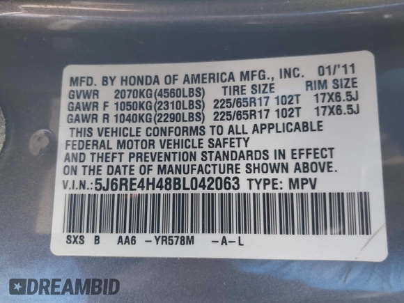 2011 Honda CR-V SE with VIN 5J6RE4H48BL042063, listed as a IAAI auction lot 41985314 with 138,097 mi miles. Bid and sale history available at carsss.com. Image 9.