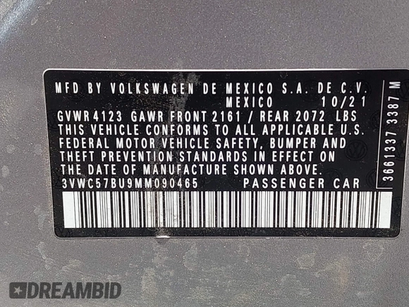 2021 Volkswagen Jetta S с VIN 3VWC57BU9MM090465, выставлен на аукционе IAAI как лот 42384857 с пробегом 22 368 миль миль и . История ставок и продаж доступна на DreamBid. Изображение 9.