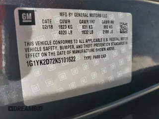 2019 Chevrolet Corvette Z51 2LT with VIN 1G1YK2D72K5101622, listed as a Copart auction lot 68427404 with 46,525 mi miles and Salvage Title. Bid and sale history available at carsss.com. Image 14.