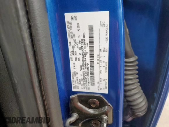 2017 Ford F-150 XL with VIN 1FTEW1CP8HKD16751, listed as a Copart auction lot 60303745 with 127,353 mi miles and Salvage title. Bid and sale history available at DreamBid. Image 12.