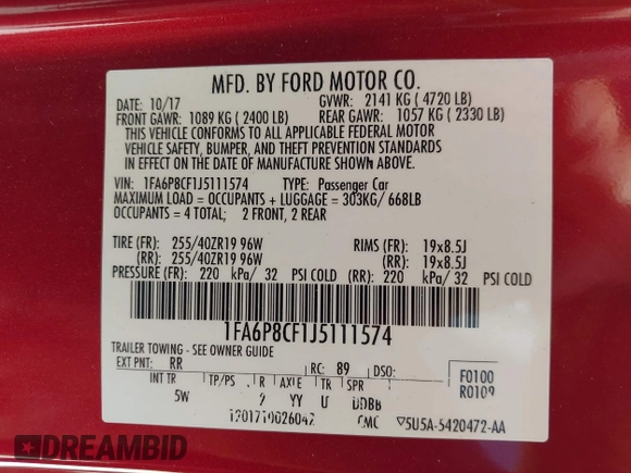 2018 Ford Mustang GT with VIN 1FA6P8CF1J5111574, listed as a IAAI auction lot 42093354 with 31,915 mi miles. Bid and sale history available at carsss.com. Image 9.