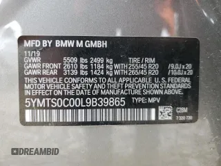 2020 BMW X3 M with VIN 5YMTS0C00L9B39865, listed as a Copart auction lot 87419774 with 36,430 mi miles and Salvage Title. Bid and sale history available at carsss.com. Image 13.