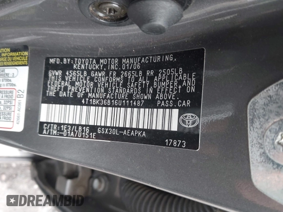 2006 Toyota Avalon XL with VIN 4T1BK36B16U111487, listed as a IAAI auction lot 41816193 with 214,557 mi miles. Bid and sale history available at carsss.com. Image 8.
