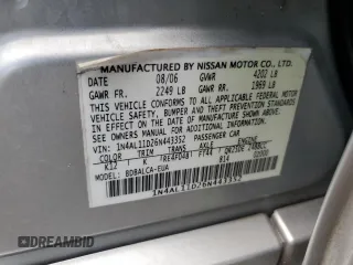 2006 Nissan Altima S z VIN 1N4AL11D26N443352, wystawiony jako Copart lot #56160745 z przebiegiem Nie podano mil oraz Szkoda całkowita • Salvage title. Historia ofert i sprzedaży dostępna na DreamBid. Obrazek 13.