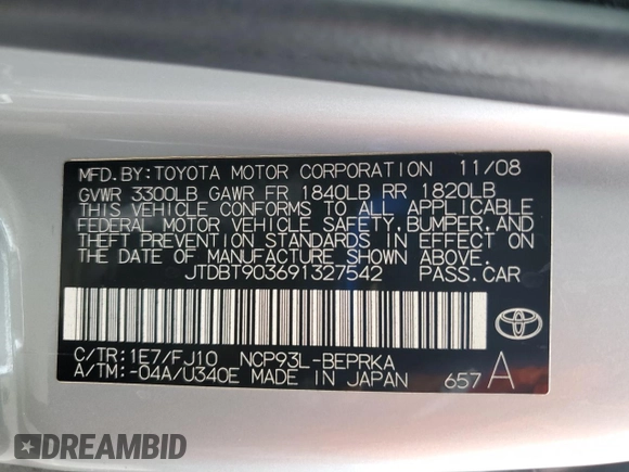 2009 Toyota Yaris z VIN JTDBT903691327542, wystawiony jako Copart lot #53231525 z przebiegiem 161 477 mil mil oraz Szkody całkowita. Historia ofert i sprzedaży dostępna na DreamBid. Obrazek 12.
