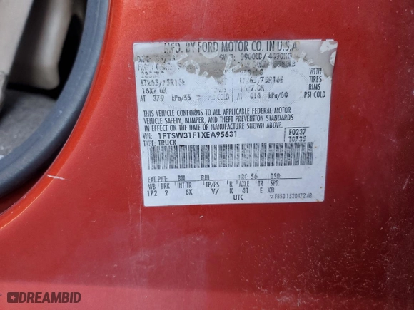 1999 Ford Super Duty F-350 SRW XL with VIN 1FTSW31F1XEA95631, listed as a Copart auction lot 79867774 with NaN miles and Salvage Title. Bid and sale history available at carsss.com. Image 14.
