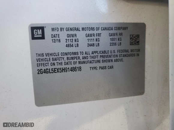 2017 Buick Regal Sport Touring with VIN 2G4GL5EX5H9148618, listed as a Copart auction lot 48119185 with 44,647 mi miles and Salvage Title. Bid and sale history available at carsss.com. Image 14.