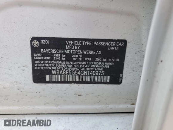 2016 BMW 3 Series 320i xDrive with VIN WBA8E5G54GNT40975, listed as a Copart auction lot 49714215 with 120,714 mi miles and Salvage Title. Bid and sale history available at carsss.com. Image 14.