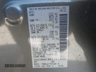 2015 Nissan Rogue SL with VIN 5N1AT2MVXFC862531, listed as a IAAI auction lot 41671922 with 135,637 mi miles. Bid and sale history available at carsss.com. Image 9.