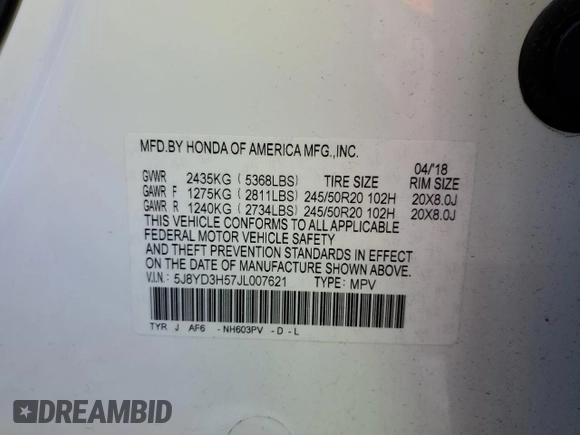 2018 Acura MDX Technology z VIN 5J8YD3H57JL007621, wystawiony jako Copart lot #42009205 z przebiegiem 71 436 mil mil oraz Nie do naprawy • Non repairable. Historia ofert i sprzedaży dostępna na DreamBid. Obrazek 12.