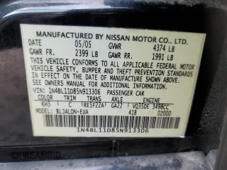 2005 Nissan Altima SE z VIN 1N4BL11D85N913306, wystawiony jako Copart lot #55780295 z przebiegiem 179 793 mil mil oraz Szkoda całkowita • Salvage title. Historia ofert i sprzedaży dostępna na DreamBid. Obrazek 12.