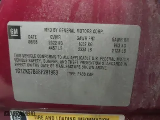 2008 Chevrolet Malibu LTZ with VIN 1G1ZK57B68F291983, listed as a IAAI auction lot 41987834 with 153,640 mi miles. Bid and sale history available at carsss.com. Image 9.