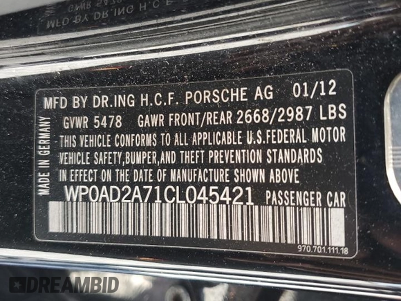 2012 Porsche Panamera S Hybrid с VIN WP0AD2A71CL045421, выставлен на аукционе Copart как лот 57283695 с пробегом 135 837 миль миль и Чистый • Clean title. История ставок и продаж доступна на DreamBid. Изображение 12.